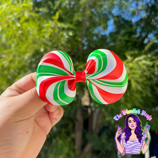 Peppermint Swirl Faux Leather Bow